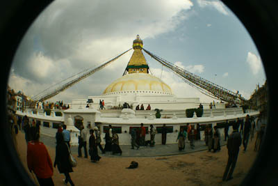 Bodnath Stupa durch ein Fisheye aufgenommen